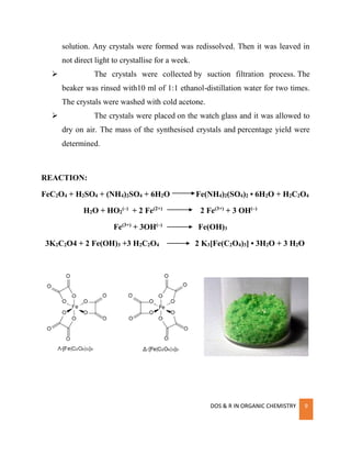 M.sc. inorganic chemistry laboratory manual complex preparations | PDF