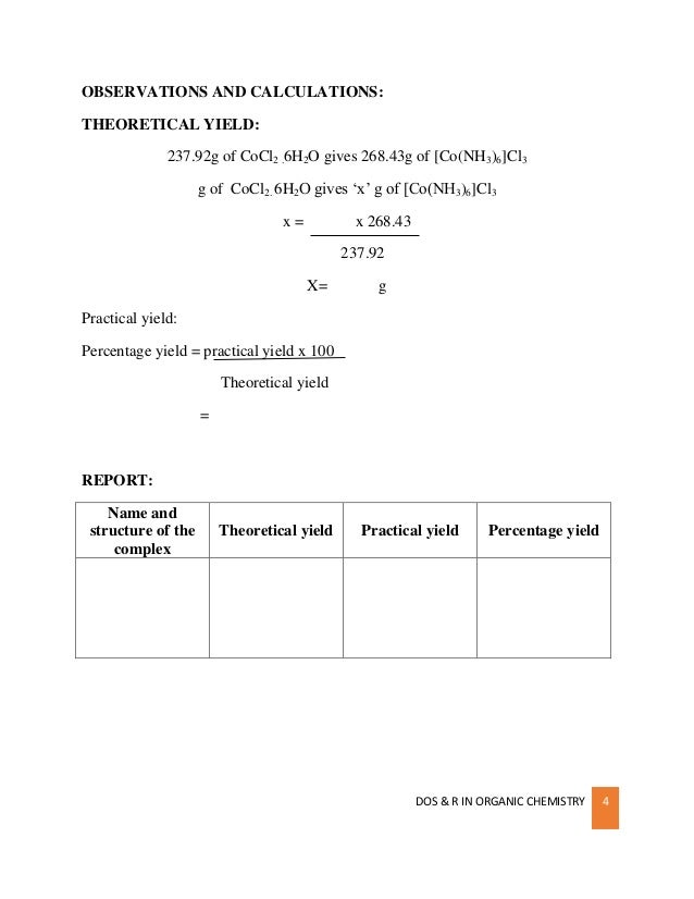 M Sc Inorganic Chemistry Laboratory Manual Complex Preparations