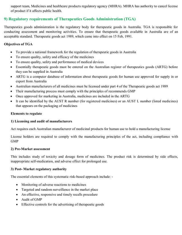 CMC, post approval regulatory affairs, etc