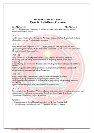 M.sc.iii sem digital image processing unit i | PDF