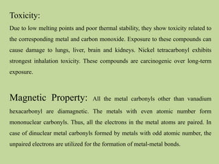 Transition Metal Carbonyl Compounds