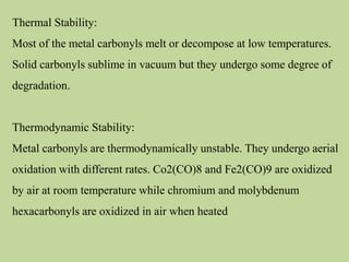 Transition Metal Carbonyl Compounds