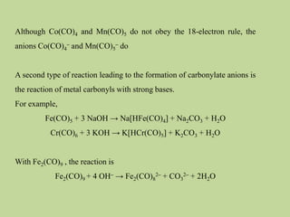 Transition Metal Carbonyl Compounds