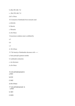 M.Sc.I Inorganic Chemistry Question paper | PDF