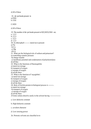 M.Sc.I  Inorganic Chemistry   Question paper 