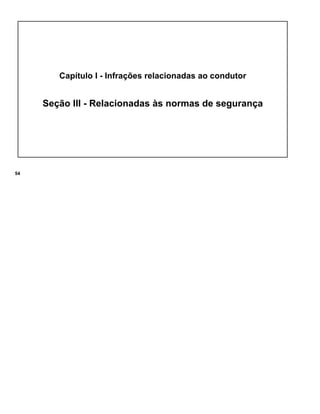 Capítulo I - Infrações relacionadas ao condutor
Seção III - Relacionadas às normas de segurança
54
 