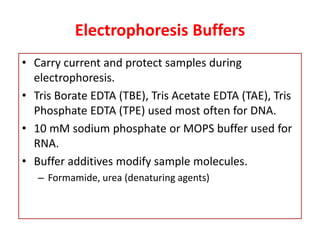 Capillary Electrophoresis (CE)
• Separates solutes by charge/mass ratio.
• Capillary gel electrophoresis is used to separa...
