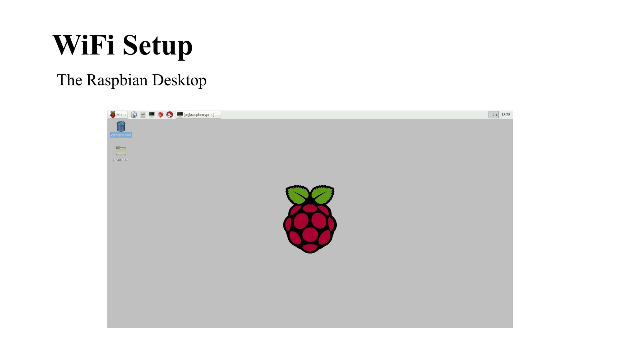 WiFi Setup
The Raspbian Desktop
 