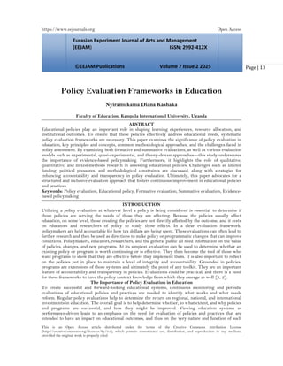 Policy Evaluation Frameworks in Education (www.kiu.ac.ug) | PDF