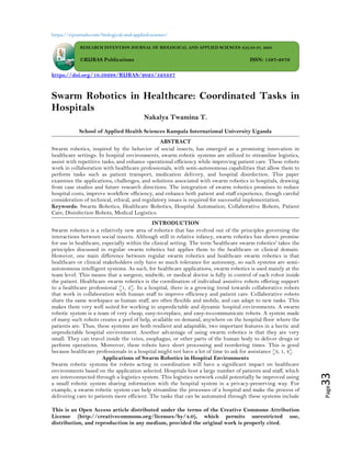 Swarm Robotics in Healthcare: Coordinated Tasks in Hospitals (www.kiu ...