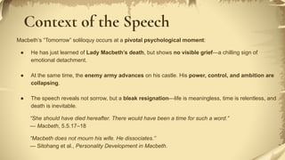 Macbeth Tomorrow Psychological Study of Macbeth's Tomorrow Speech | PDF