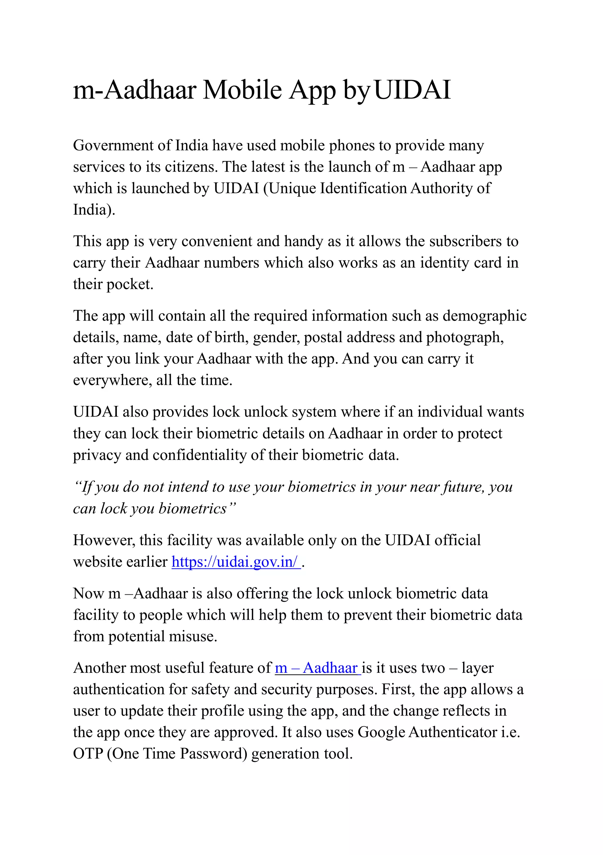 M aadhaar app by uidai | PDF | Free Download