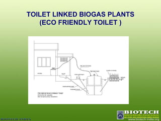 ENERGY FROM DOMESYIC WASTEDomestic waste treatment plant is capable of  treating  solid food waste as well as waste water from the kitchen.Traditional septic tanks are  replaced by  these  plants. Through  the installation of Latrine attached plants  human excreta  can be treated hygienically and Bio Gas is generated from the plant. It is a very good fuel for Domestic Cooking  and Lighting. 