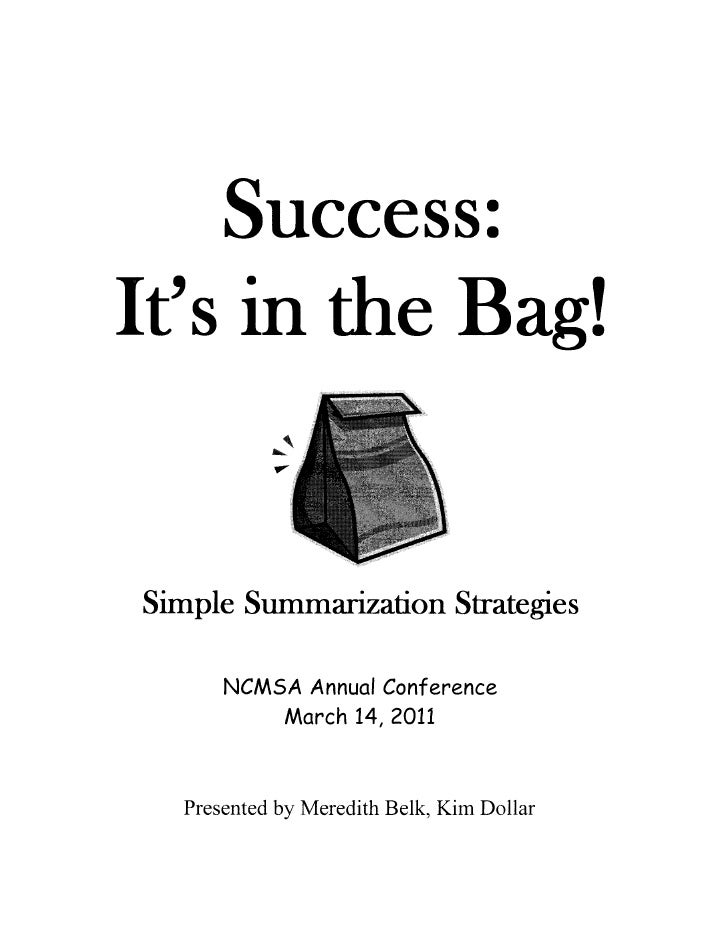 It's in the Bag Simple Summarization Strategies