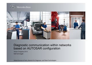 Diagnostic communication within networks
based on AUTOSAR configuration
Vector Congress 2010
Ralf Schmidgall
Global Service & Parts, Bereich für Diagnose- und Flash-Technologien
 