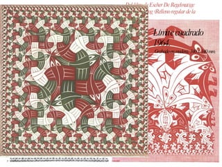 Del libro de Escher De Regelmatige Vlakverdeling (Relleno regular de la superficie)  Límite cuadrado 1964.  Grabado en madera, 340 x 340 mm. 