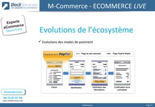 M-Commerce - ECOMMERCE LIVE

 Experts
      erce
eComm ns
   depuis 8
            a
                       Evolutions de l’écosystème
                        Evolutions des modes de paiement




 Contactez-nous
  Contactez-nous

04 72 87 07 54
www.dediservices.com

                                                  DediServices   Page 11
 