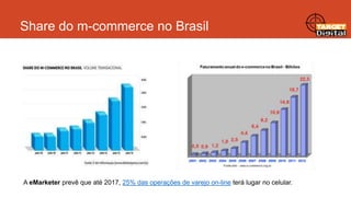 Share do m-commerce no Brasil

A eMarketer prevê que até 2017, 25% das operações de varejo on-line terá lugar no celular.

 