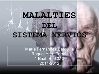 MALALTIES
      DEL
SISTEMA NERVIÓS
  María Fernández Barquilla
    Raquel Yern Torres
       1 Baxt. B - CMC
          2011-2012
 