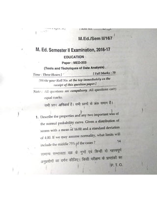 2nd Semester Papers, B.H.U., M.Ed.