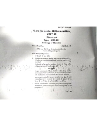 2nd Semester Papers, B.H.U., M.Ed.