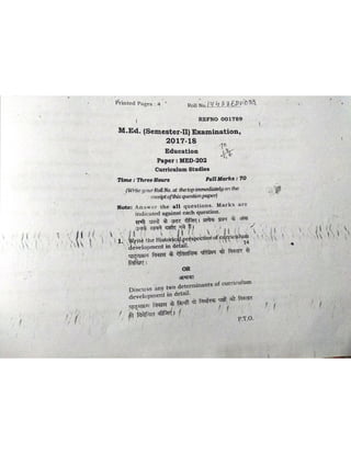 2nd Semester Papers, B.H.U., M.Ed.