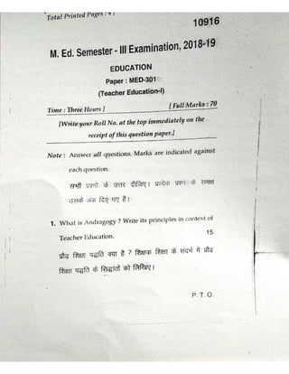 3rd Semester Papers, B.H.U., M.Ed.