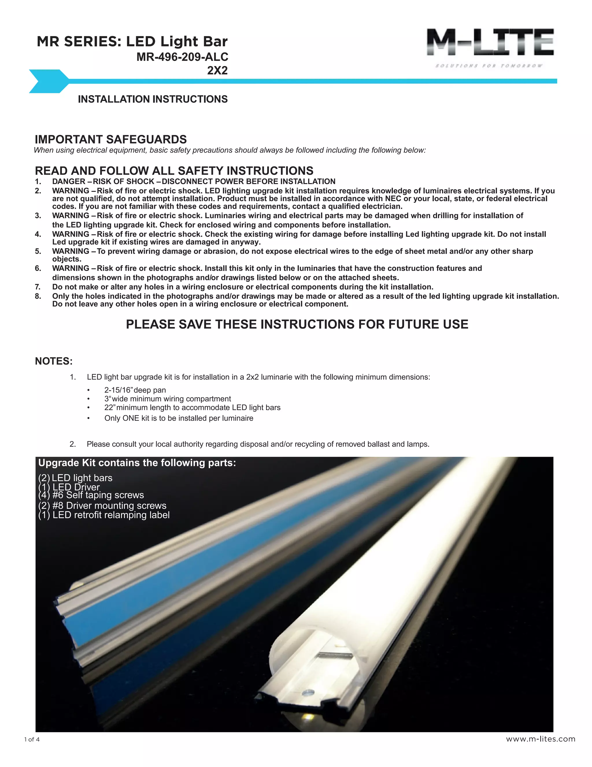 MLite Installation instructions for our 2x2 led light bar retrofit kit