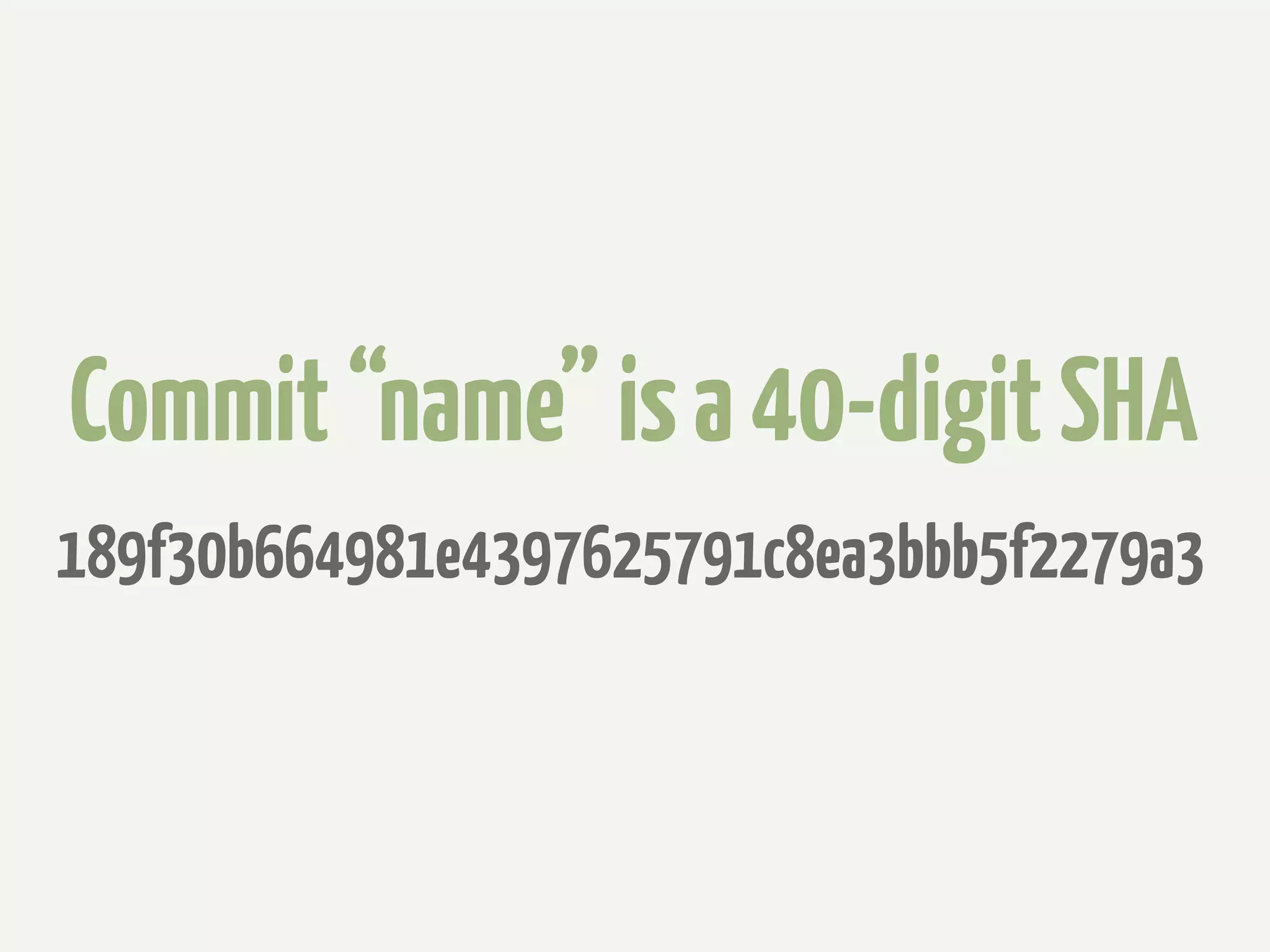 Commit “name” is a 40-digit SHA
189f30b664981e4397625791c8ea3bbb5f2279a3
 