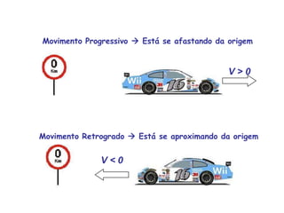 Movimento Progressivo  Está se afastando da origemV > 0Movimento Retrogrado  Está se aproximando da origemV < 0