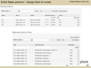 Enlist Sales persons – Assign them to routes Simple Steps to Go Live 
19 
 
