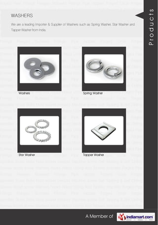 A Member of
Forged Pipe Fittings Flanges Buttweld Fittings Pipe nipples Forged Circle Forged
spindles Studs Bolts Nuts socket product Machine screw Self Tapping & Self Drilling
Screws Wood screw Washers hooks Robur Lifting And Tackles shackles Forged Pipe
Fittings Flanges Buttweld Fittings Pipe nipples Forged Circle Forged
spindles Studs Bolts Nuts socket product Machine screw Self Tapping & Self Drilling
Screws Wood screw Washers hooks Robur Lifting And Tackles shackles Forged Pipe
Fittings Flanges Buttweld Fittings Pipe nipples Forged Circle Forged
spindles Studs Bolts Nuts socket product Machine screw Self Tapping & Self Drilling
Screws Wood screw Washers hooks Robur Lifting And Tackles shackles Forged Pipe
Fittings Flanges Buttweld Fittings Pipe nipples Forged Circle Forged
spindles Studs Bolts Nuts socket product Machine screw Self Tapping & Self Drilling
Screws Wood screw Washers hooks Robur Lifting And Tackles shackles Forged Pipe
Fittings Flanges Buttweld Fittings Pipe nipples Forged Circle Forged
spindles Studs Bolts Nuts socket product Machine screw Self Tapping & Self Drilling
Screws Wood screw Washers hooks Robur Lifting And Tackles shackles Forged Pipe
Fittings Flanges Buttweld Fittings Pipe nipples Forged Circle Forged
spindles Studs Bolts Nuts socket product Machine screw Self Tapping & Self Drilling
Screws Wood screw Washers hooks Robur Lifting And Tackles shackles Forged Pipe
Fittings Flanges Buttweld Fittings Pipe nipples Forged Circle Forged
spindles Studs Bolts Nuts socket product Machine screw Self Tapping & Self Drilling
Screws Wood screw Washers hooks Robur Lifting And Tackles shackles Forged Pipe
Fittings Flanges Buttweld Fittings Pipe nipples Forged Circle Forged
spindles Studs Bolts Nuts socket product Machine screw Self Tapping & Self Drilling
Screws Wood screw Washers hooks Robur Lifting And Tackles shackles Forged Pipe
Fittings Flanges Buttweld Fittings Pipe nipples Forged Circle Forged
spindles Studs Bolts Nuts socket product Machine screw Self Tapping & Self Drilling
Screws Wood screw Washers hooks Robur Lifting And Tackles shackles Forged Pipe
Fittings Flanges Buttweld Fittings Pipe nipples Forged Circle Forged
spindles Studs Bolts Nuts socket product Machine screw Self Tapping & Self Drilling
Screws Wood screw Washers hooks Robur Lifting And Tackles shackles Forged Pipe
Fittings Flanges Buttweld Fittings Pipe nipples Forged Circle Forged
spindles Studs Bolts Nuts socket product Machine screw Self Tapping & Self Drilling
Screws Wood screw Washers hooks Robur Lifting And Tackles shackles Forged Pipe
WASHERS
We are a leading Importer & Supplier of Washers such as Spring Washer, Star Washer and
Tapper Washer from India.
Washers Spring Washer
Star Washer Tapper Washer
Products
 