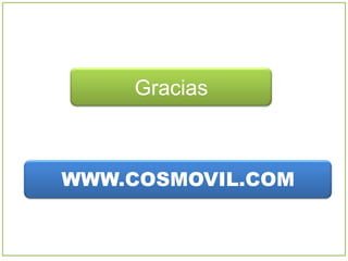 M.SALES Preguntas Frecuentes¿La Blackberry® aguanta trabajo pesado?R: Añadimos a la solución protectores de uso rudo, que protegen contra rallones, caídas fuertes, lluvia ligera, polvo. Así se extiende la vida útil del equipo.¿Se puede imprimir con la aplicación?R: Si, puede imprimir pedidos, cotizaciones, registros de devolución, comprobantes de cobro, bouchers, siempre y cuando se añada un dispositivo de impresión el cuál se vende por separado. ¿La información de clientes, pedidos, precios, etc., está en COSMO?R: NO, toda la información se encuentra en los servidores del cliente, COSMO instala una base de datos intermedia que se comunica con los móviles, pero todo reside del lado del cliente.¿La transmisión de la información es segura?R: Blackberry® tiene una de las plataformas más seguras. Cuenta con el mayor número de certificaciones de seguridad a nivel mundial lo cuál garantiza la protección de los datos del cliente.¿Cómo funciona el cobro con tarjeta?R: Únicamente se requiere una afiliación y cuenta de cheques Banorte, para activar esta funcionalidad en el producto. Aún cuando la cuenta sea de Banorte, se puede cobrar con VISA, MC, AMEX.¿La aplicación trabaja con Smartphones de otras marcas?R: SI, pero para cada marca y modelo tendrían que correrse las pruebas necesarias, impactando en tiempo, dinero y posiblemente desempeño. De igual manera el soporte podría estar limitado.
