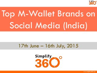 www.simplify360.com
Top M-Wallet Brands on
Social Media (India)
17th June – 16th July, 2015
 