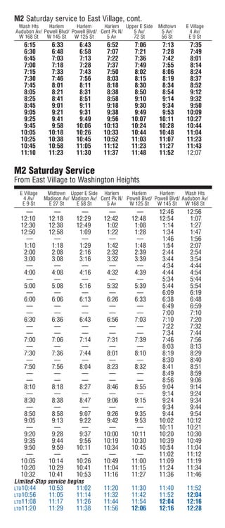 M2 Bus Schedule