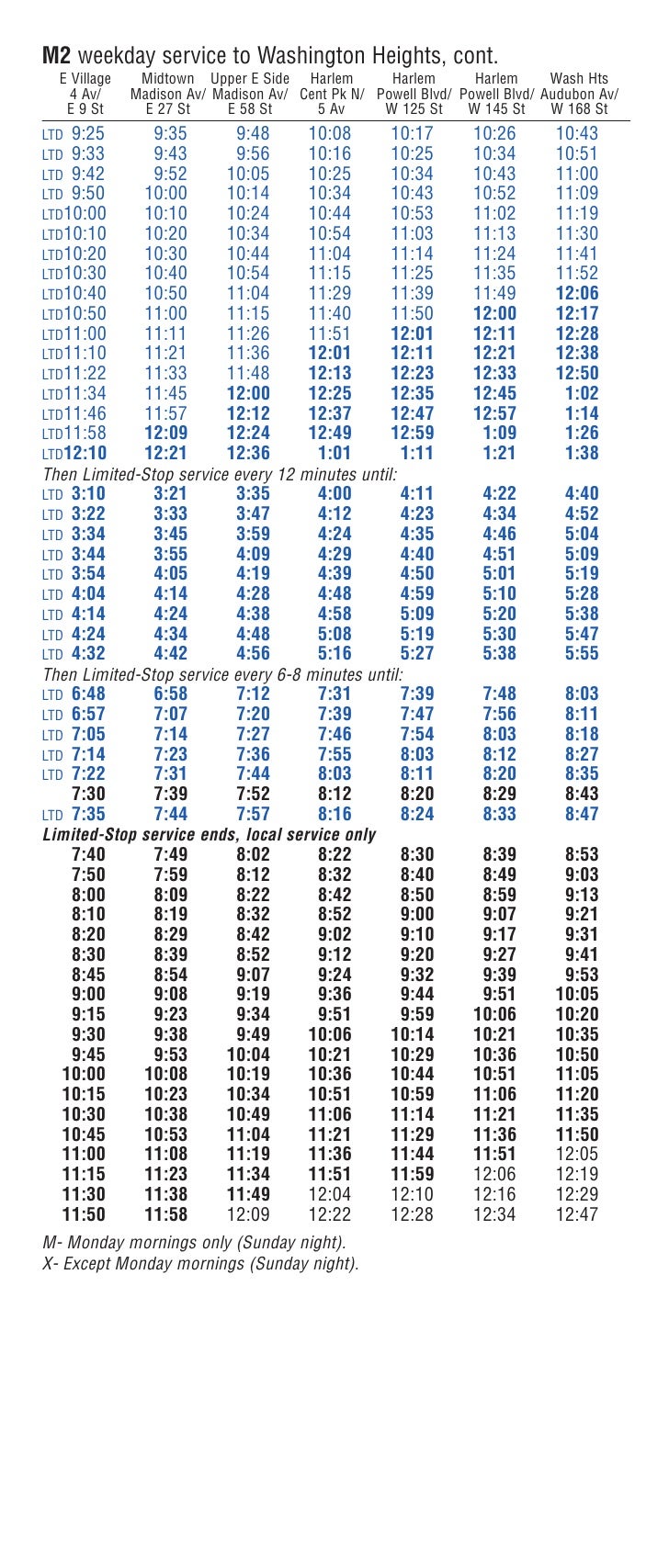 M2 Bus Schedule M2 Bus Schedule