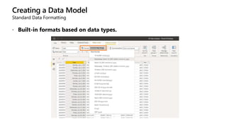 Creating a Data Model
Standard Data Formatting
 Built-in formats based on data types.
 