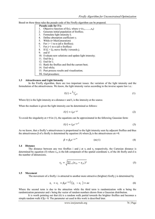 Firefly algorithm for unconstrained optimization pdf