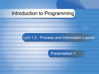 Introduction to Programming  Unit 1.3 -  Process and Information Layout   Presentation 1 