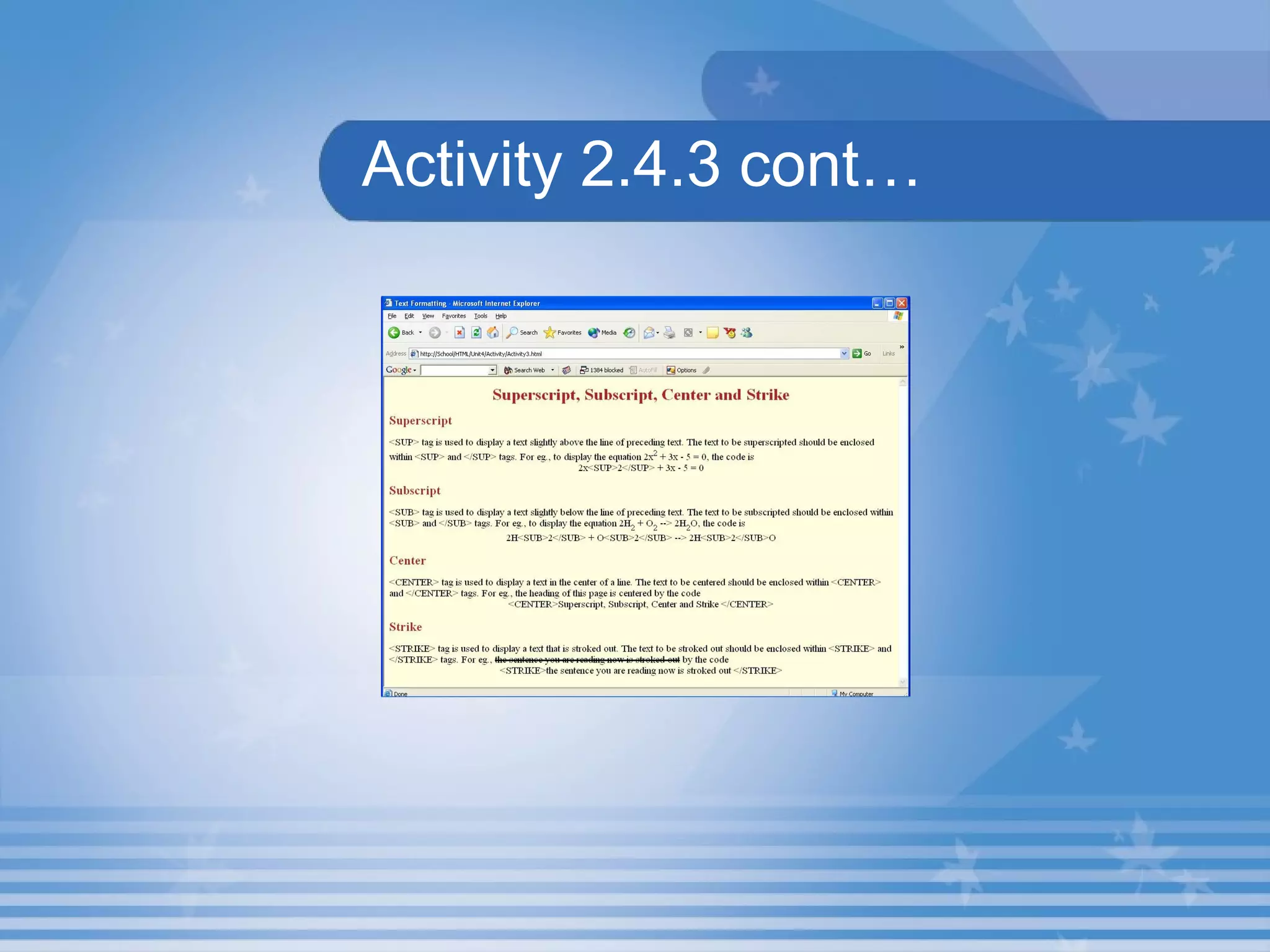 Activity 2.4.3 cont… 