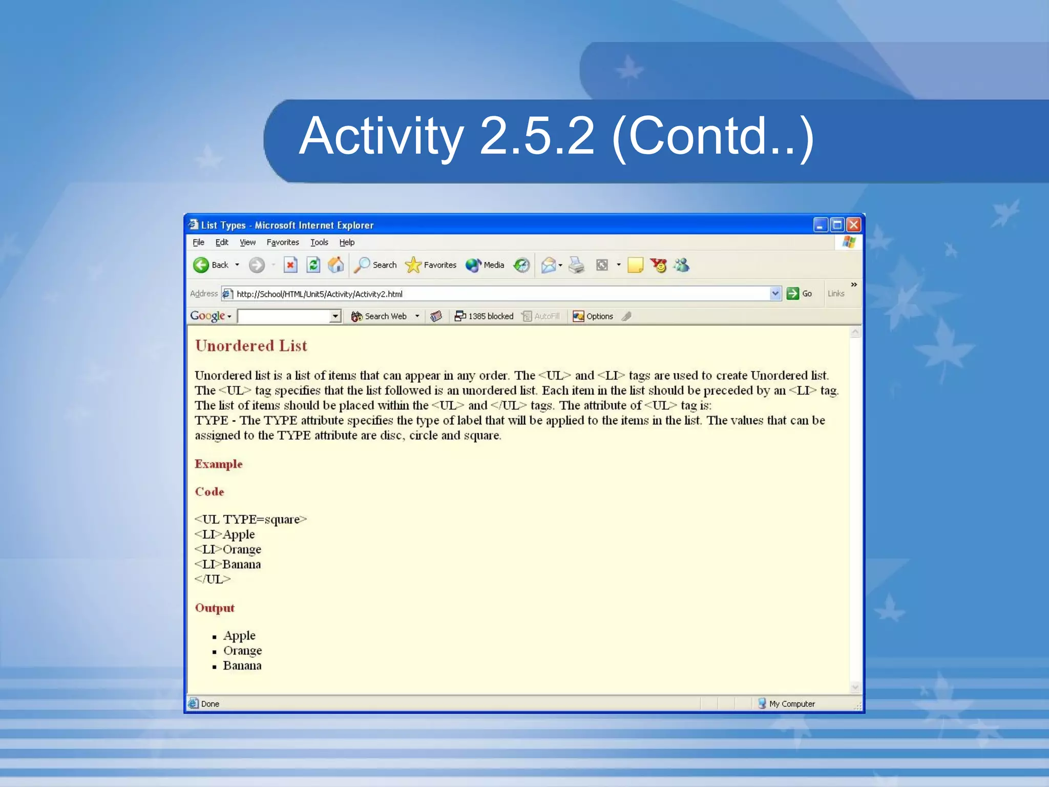 Activity 2.5.2 (Contd..) 