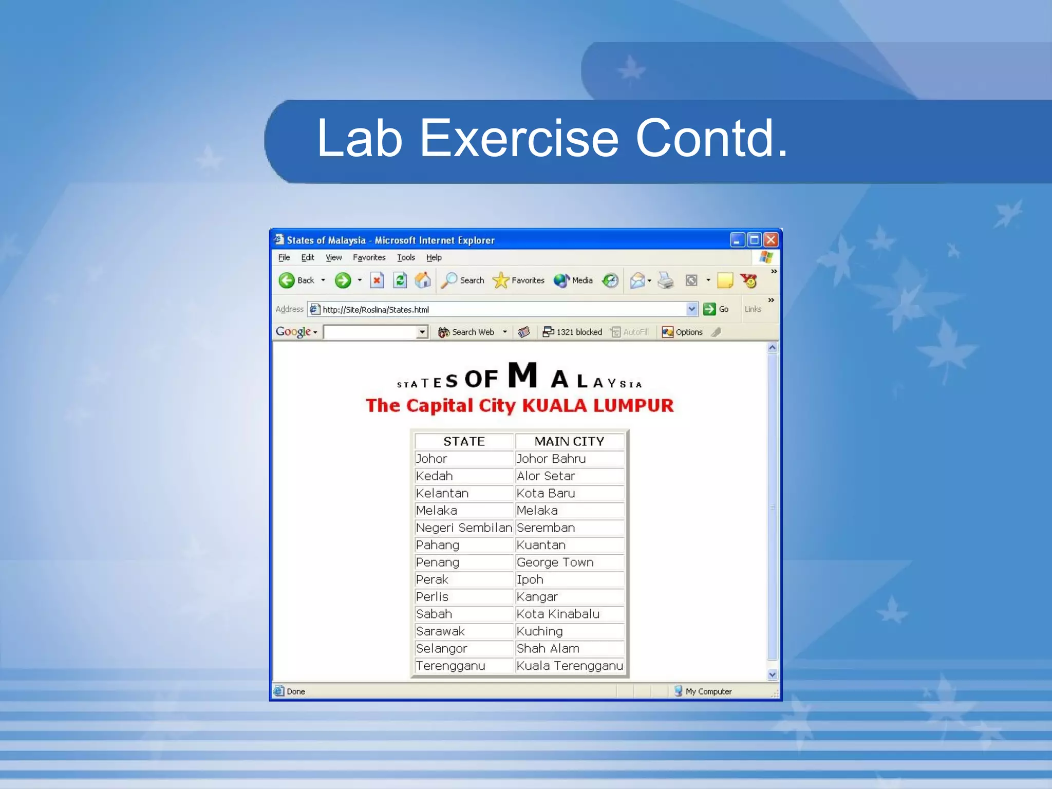   Lab Exercise Contd. 