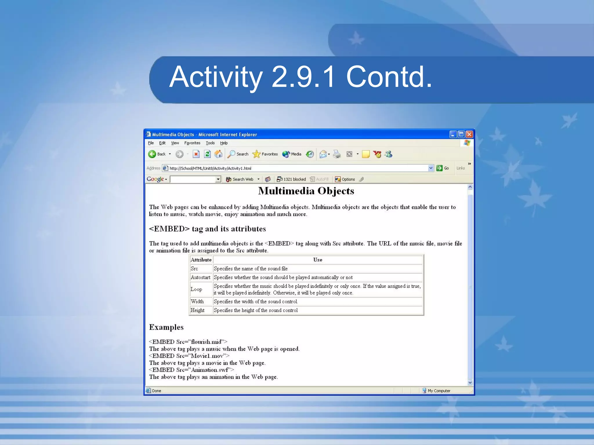 Activity 2.9.1 Contd. 