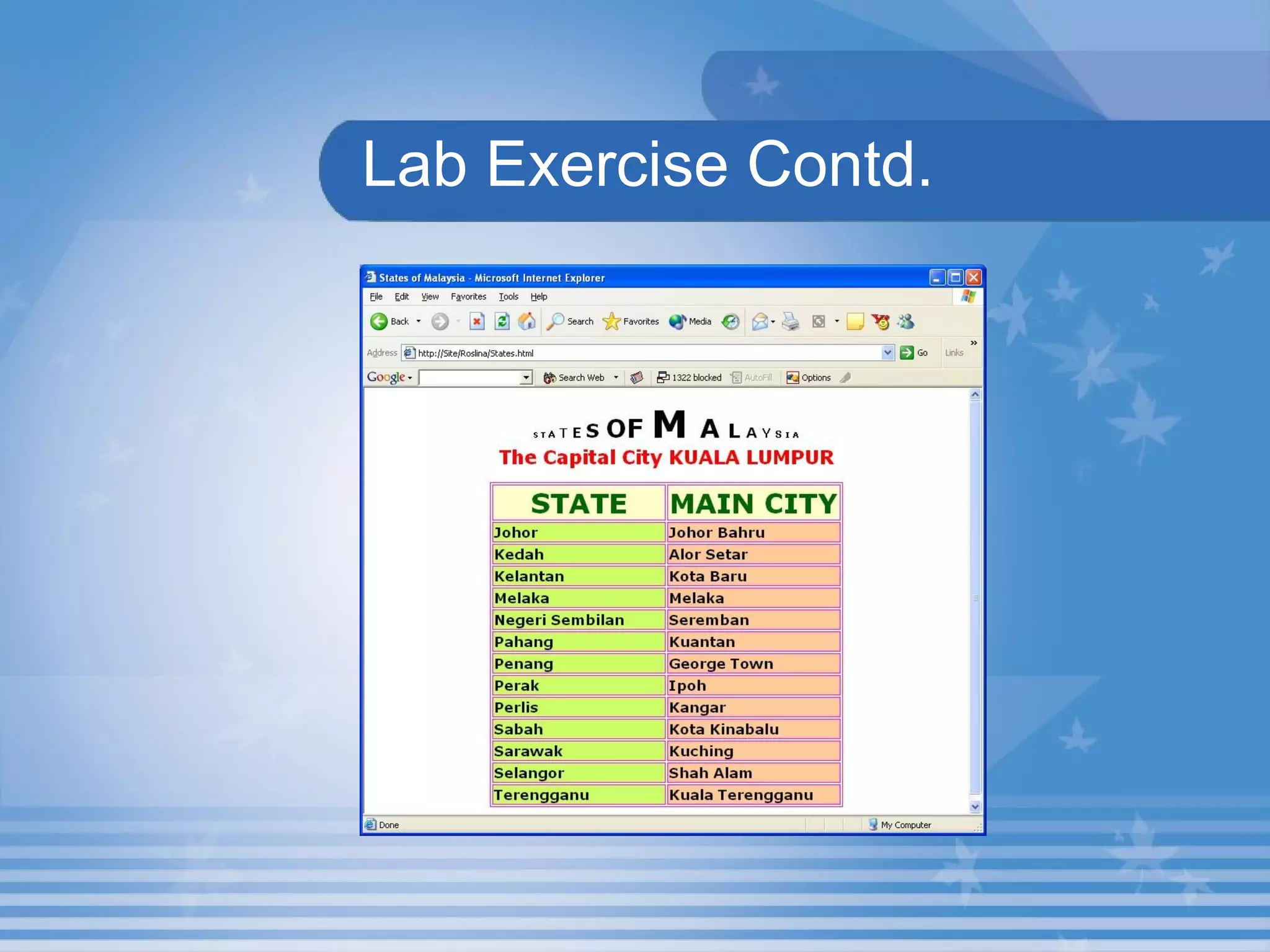 Lab Exercise Contd. 