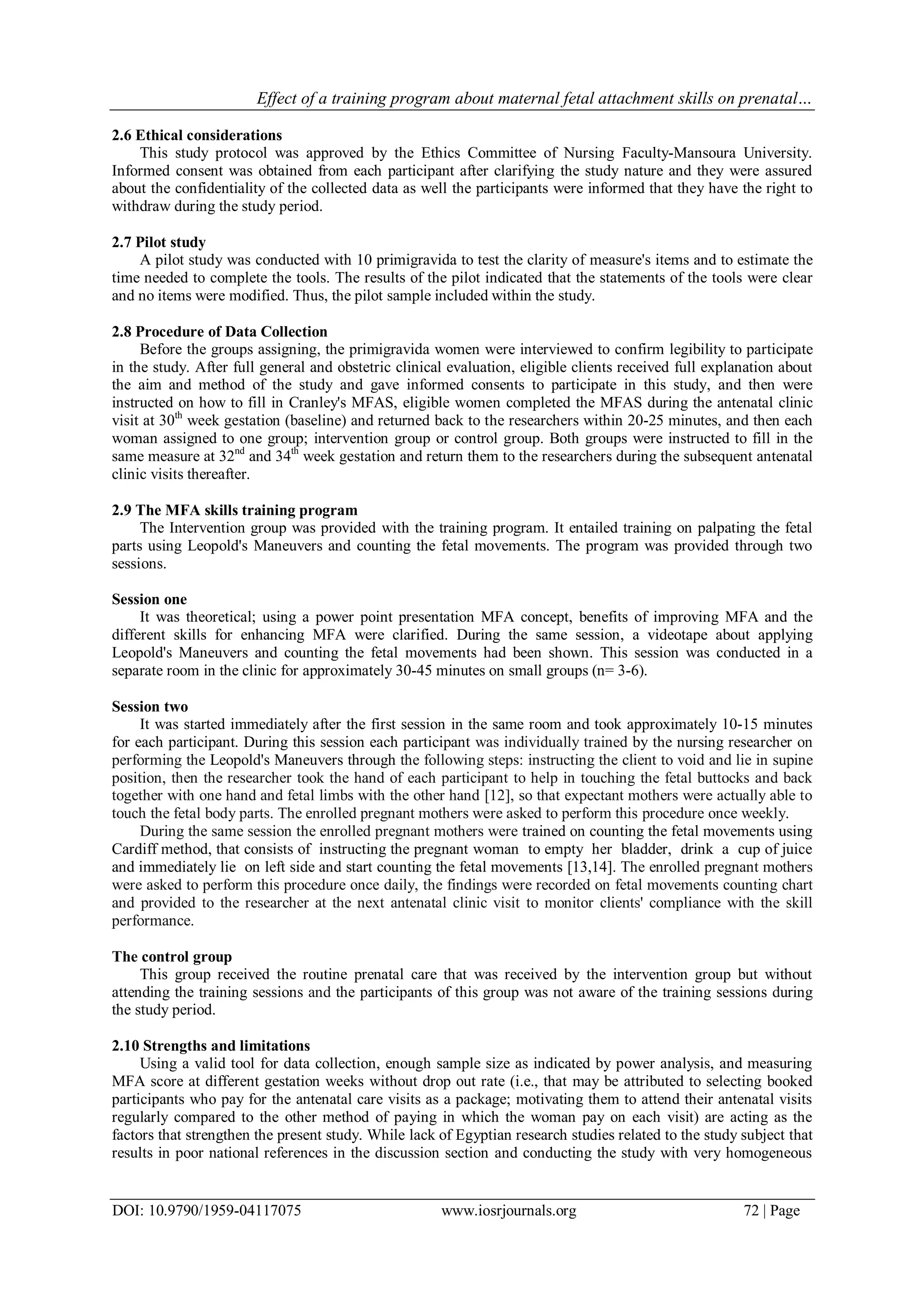 Effect of a Training Program about Maternal Fetal Attachment Skills on ...