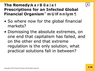 The Remedy: karBüa)al Prescriptions for an Infected Global Financial Organism  ¬mUlFnniym¦ So where now for the global financial markets? Dismissing the absolute extremes, on one end that capitalism has failed, and on the other end that extreme regulation is the only solution, what practical solutions fall in between? 5- 0 