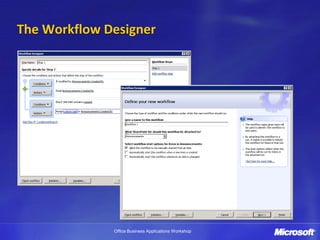 The Workflow Designer




              Office Business Applications Workshop
 