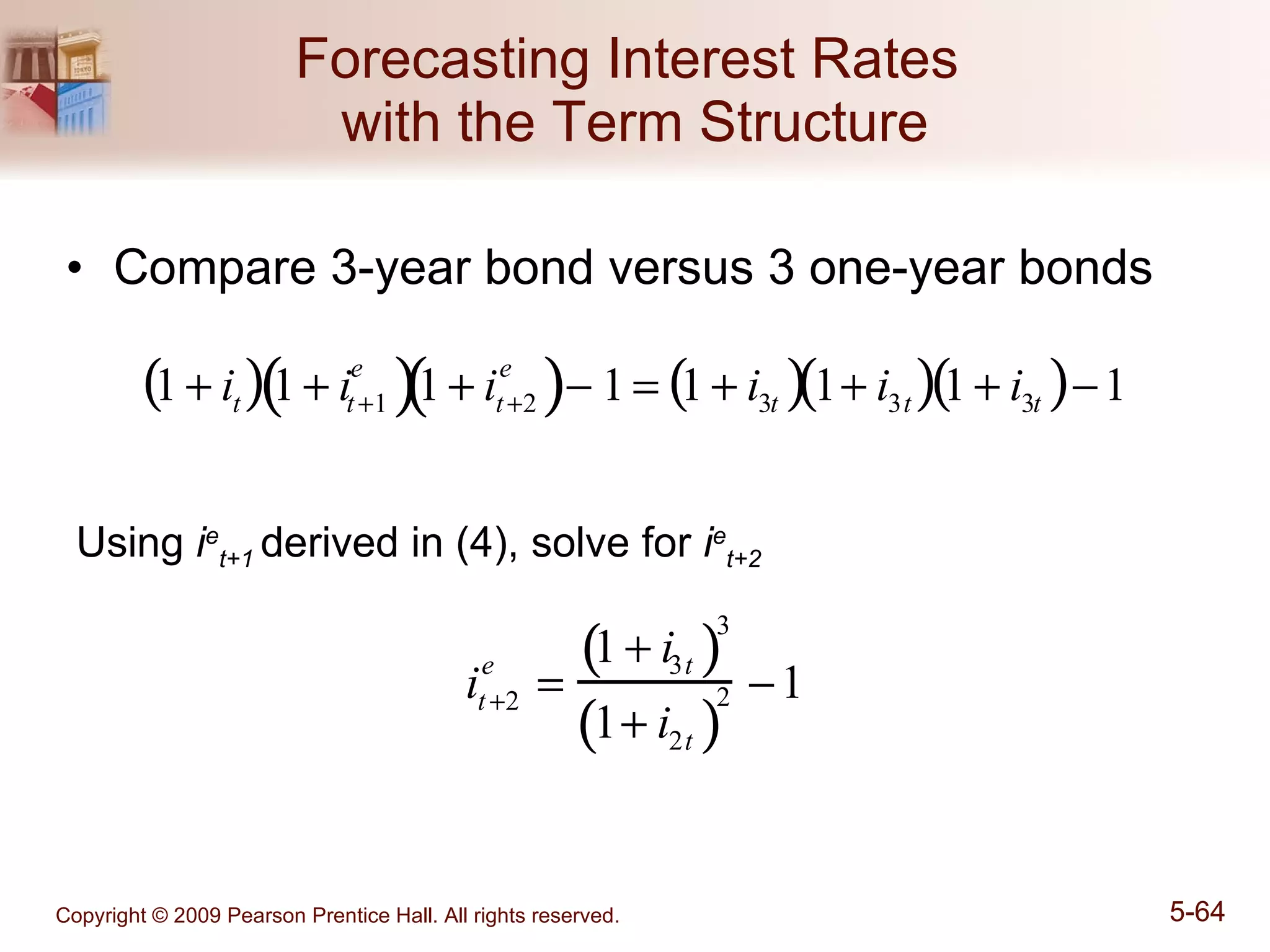 Forecasting Interest Rates  with the Term Structure Compare 3-year bond versus 3 one-year bonds Using  i e t+1   derived in (4), solve for  i e t+2 