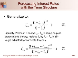 Forecasting Interest Rates  with the Term Structure Generalize to: Liquidity Premium Theory:  i nt  -  = same as pure expectations theory; replace  i nt  by  i nt  -  in (5)  to get adjusted forward-rate forecast (5) (6) 