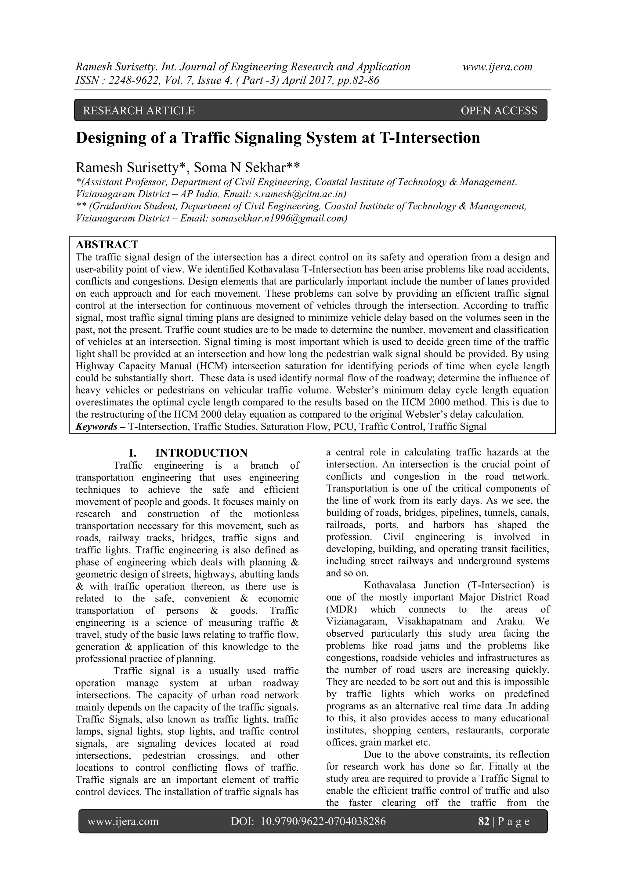 Traffic Signal Analysis Designing of a Traffic Signaling System at T-Intersection | PDF